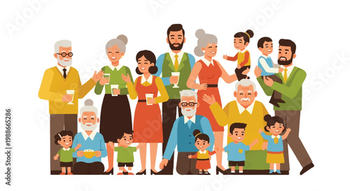 Family gathering illustration group portrait celebration