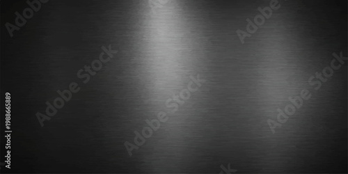 Dark brushed metal texture background, black stainless steel metallic surface with soft horizontal grain, industrial chrome backdrop for modern design use