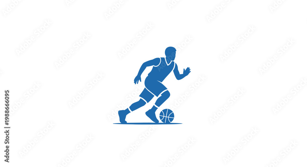 Obraz premium Blue Silhouette of Soccer Player Dribbling Ball.