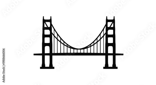 Vector illustration of golden gate bridge icon silhouette, san francisco landmark, on a transparent background