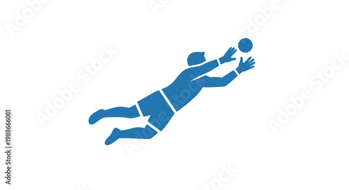 Blue Silhouette of a Goalkeeper Diving to Catch a Ball.