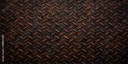 Rusty diamond plate metal texture, corroded steel background, industrial grunge surface, worn metallic pattern, aged iron flooring, high resolution construction backdrop