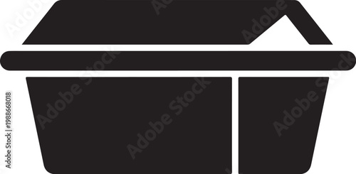 Black takeout container, food box icon, disposable packaging, vector illustration