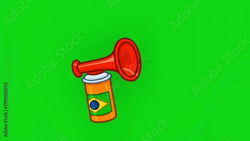 Animated Vuvuzela and Brazilian Flag on Green Screen Background.
