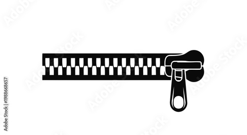 Vector illustration of black zipper icon, clothing fastener symbol on a transparent background