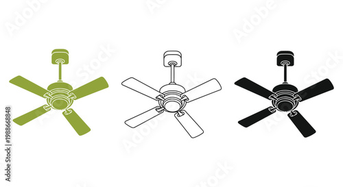 Ceiling fan vector illustrations in green, black, and white colors