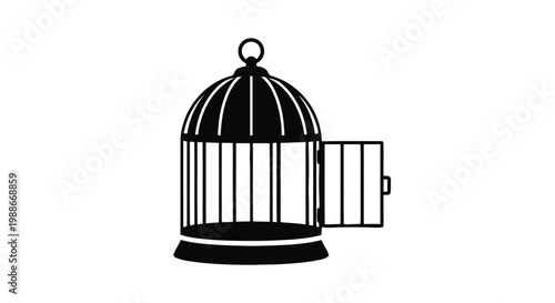 Vector illustration of open bird cage icon in simple style on a transparent background