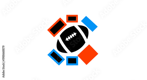 American Football Icon with Colorful Border Elements.