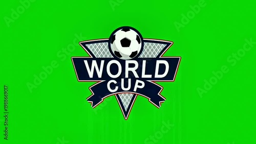 World Cup Soccer Logo Animation on Green Screen Background.