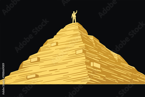 Thought Leadership Concept with Professional Standing on Mountain Built from Published Content Symbolizing Authority Building and Content Driven Influence Illustration