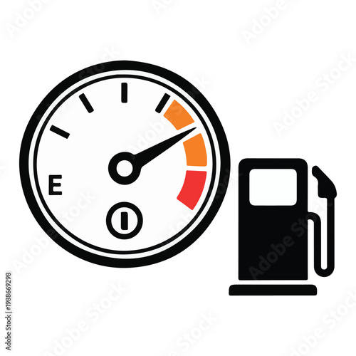 Fuel Gauge Icon with Needle on Empty and Gas Pump Symbol