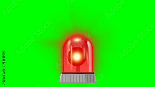 Emergency Red Siren Light Flashing on Green Screen for Alerts and Warnings.