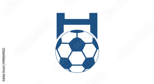 Blue Soccer Ball and Goal Post Icon.