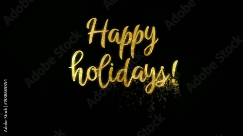 Golden Happy Holidays Text Animation on Black Background for Celebration.
