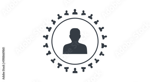 Central Figure Surrounded by Community Network Icon.