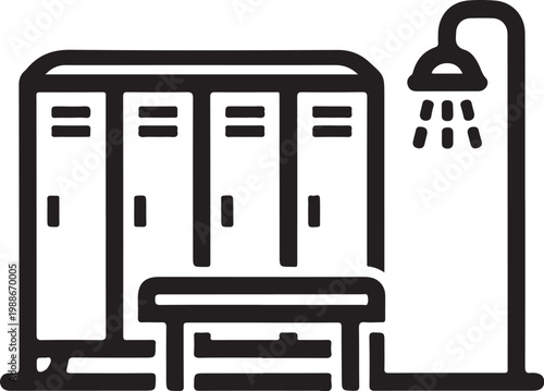 gym shower, locker room, fitness icons, sport facilities, vector