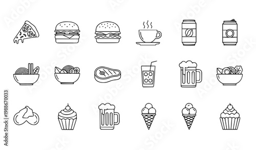 Food and Drink Outline Icons Set – Modern Restaurant Menu Vector Pack