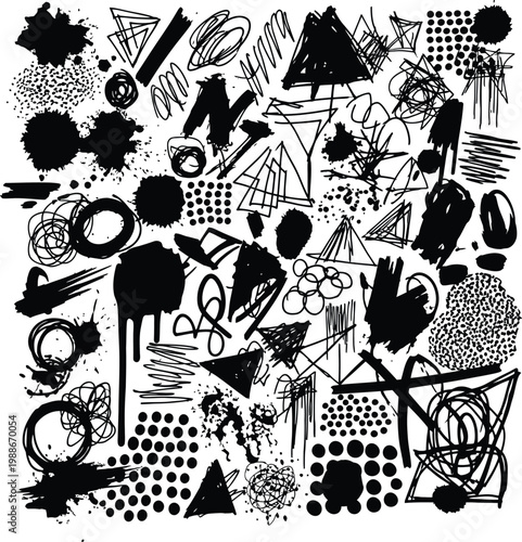 Mixed Grunge Texture and Geometric Scribble Vector Set