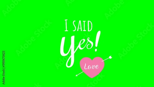 Romantic Proposal: I Said Yes Message with Heart on Green Screen.