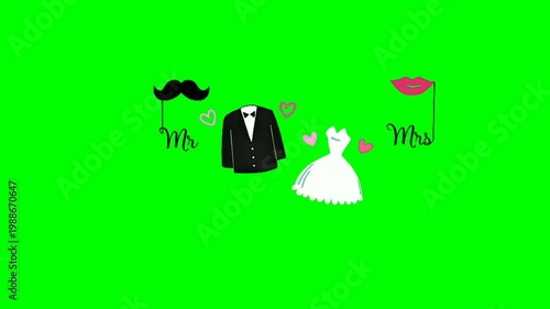 Wedding themed animation with green screen background for video editing.