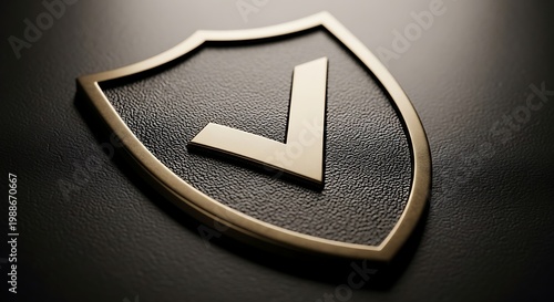 Elegant golden shield featuring a checkmark symbol representing security and validation.