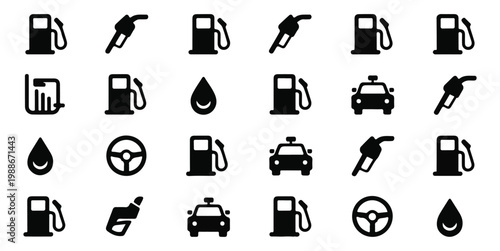 Gas Station and Oil Industry Icon Set, Fuel Pump and Jerry Can Symbols