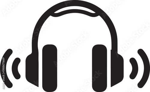 Headphones icon, sound wave symbol, audio equipment, music listening