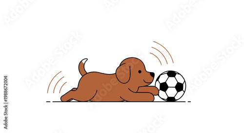 A playful brown dog runs with soccer ball.
