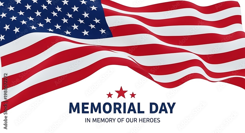 Fototapeta premium Patriotic american flag waving honoring memorial day celebrating flag day 4th of july independence day traditions