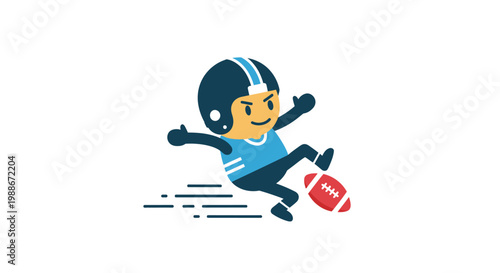 American football player kicks ball.
