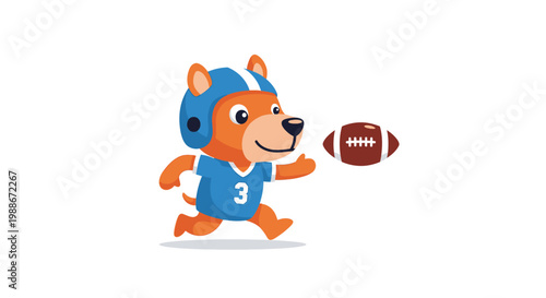 Cute cartoon dog playing American football.