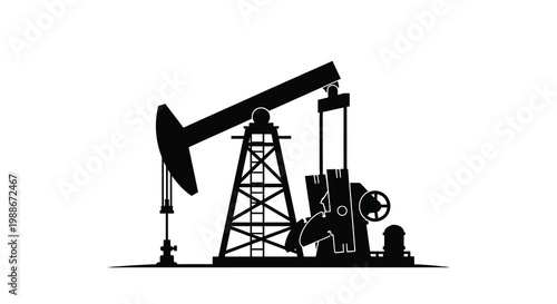 A minimalist black silhouette depicting an oil pump jack commonly used in petroleum extraction high quality