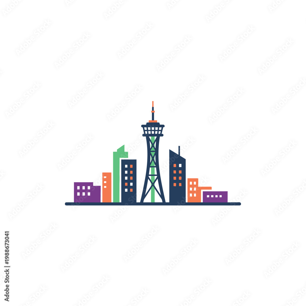 Obraz premium Colorful City Skyline with Tower.