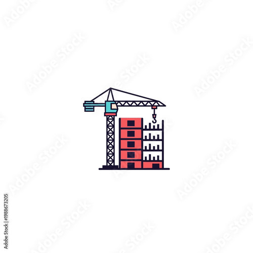 Construction crane lifting building blocks high.