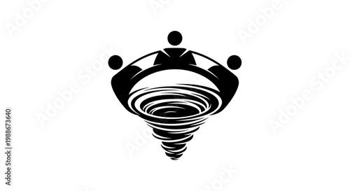 Black silhouette of people in a swirling vortex.