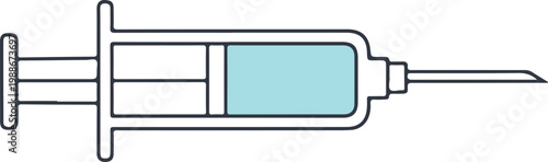 Vector illustration of a medical syringe with light blue liquid