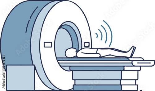 Mri scan machine with a patient lying on the examination table