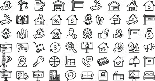 Real Estate Line Icons Set – Property, Home, Rent, Sale, Investment Outline Vector Collection