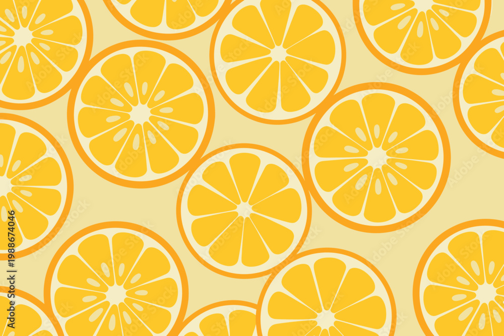 Obraz premium Seamless pattern of orange slices on yellow background for food design