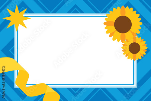 Certificate template with sunflowers and blue geometric background design element