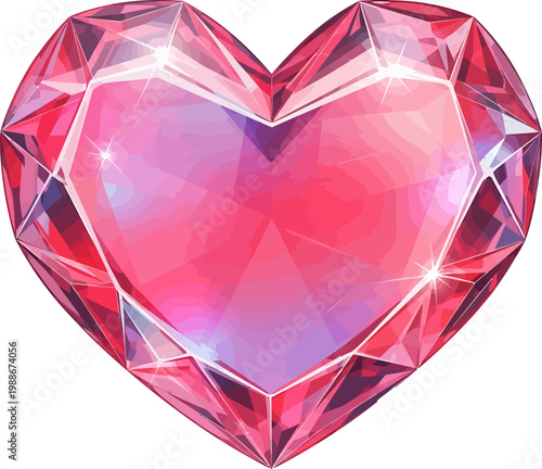Heart Shape Pink Gemstone Isolated on Transparent Background Shiny Faceted Diamond Jewel Symbol of Love Romantic Gift Precious Stone Valentine Day Design Element Luxury Brilliant Cut