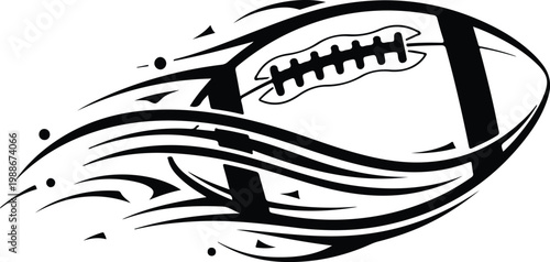Stylized american football with motion trails representing speed and power in black and white