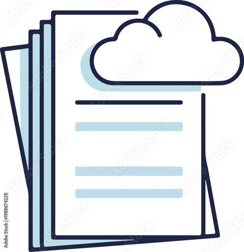 Cloud document icon, cloud storage symbol, digital file management