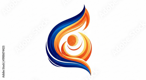 A vibrant and dynamic vector graphic logo featuring a stylized flame design with swirling blue, orange, and yellow colors.