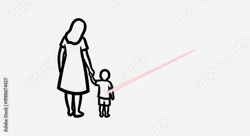 A minimalist vector illustration of a woman and a child with a laser beam coming from the child's hand