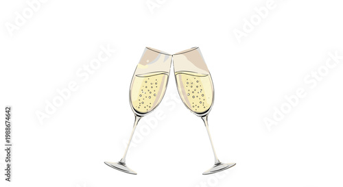 Two champagne glasses clinking together with bubbles in a celebratory toast