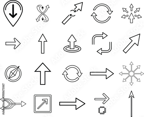 A collection of black and white arrows and pointers