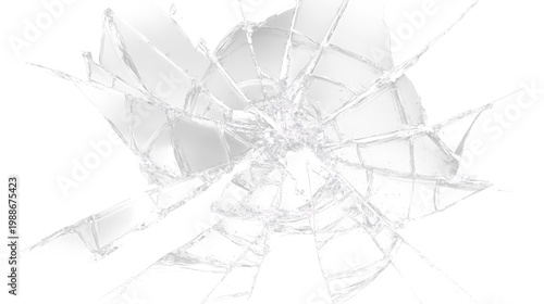 Εκτύπωση καμβά Shattered glass on a transparent background with cracks spreading outwards in a