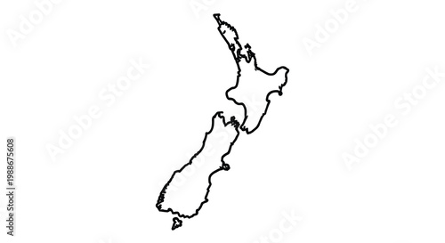 A simple black and white outline depicting the geographical shape of new zealand high quality professional