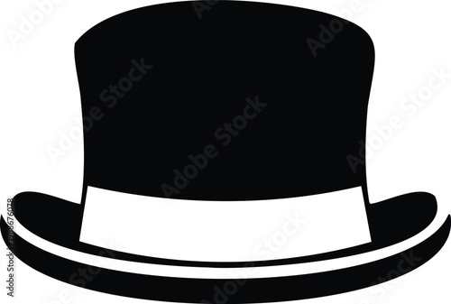 Black and white hat with a white ribbon on a plain background
